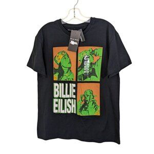 Hot Topic Billie Eilish Bandanna Grid T Shirt Large Black Orange Green Pop Music